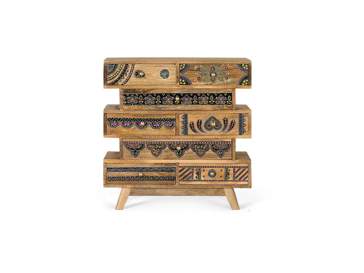 Table d'appoint en bois de manguier 65 cm, style bohème ethnique - 66 x 65 x 25