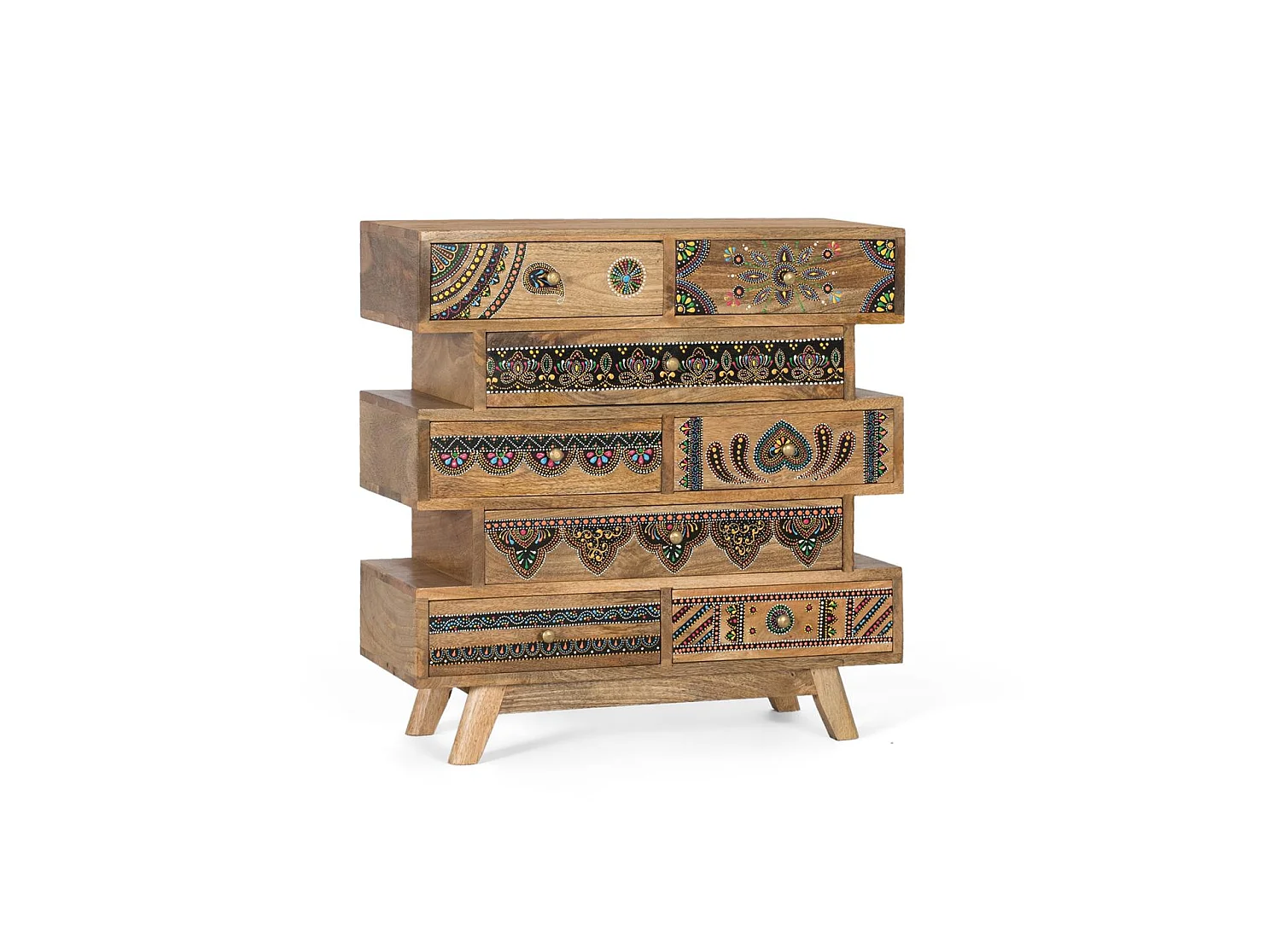 Table d'appoint en bois de manguier 65 cm, style bohème ethnique - 66 x 65 x 25