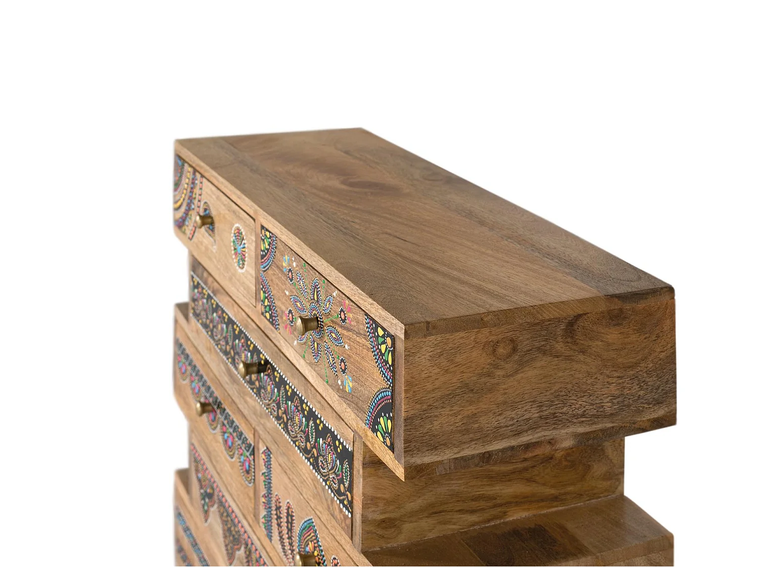 Table d'appoint en bois de manguier 65 cm, style bohème ethnique - 66 x 65 x 25