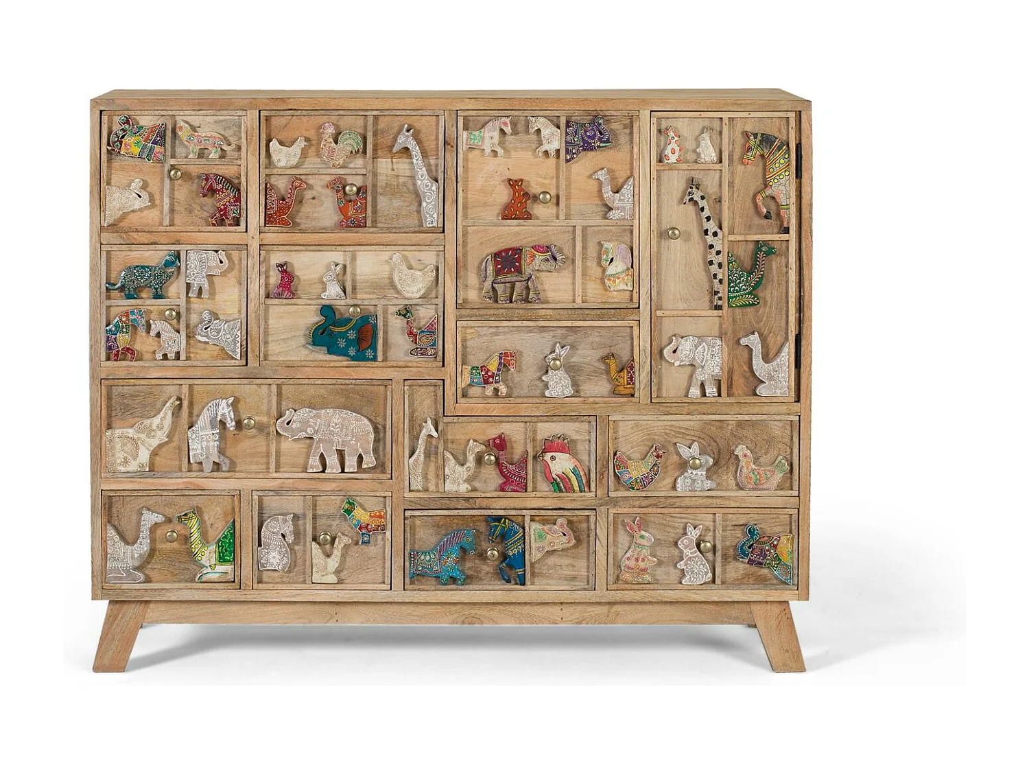 Kommode aus natürlichem Mangoholz mit originellen Details