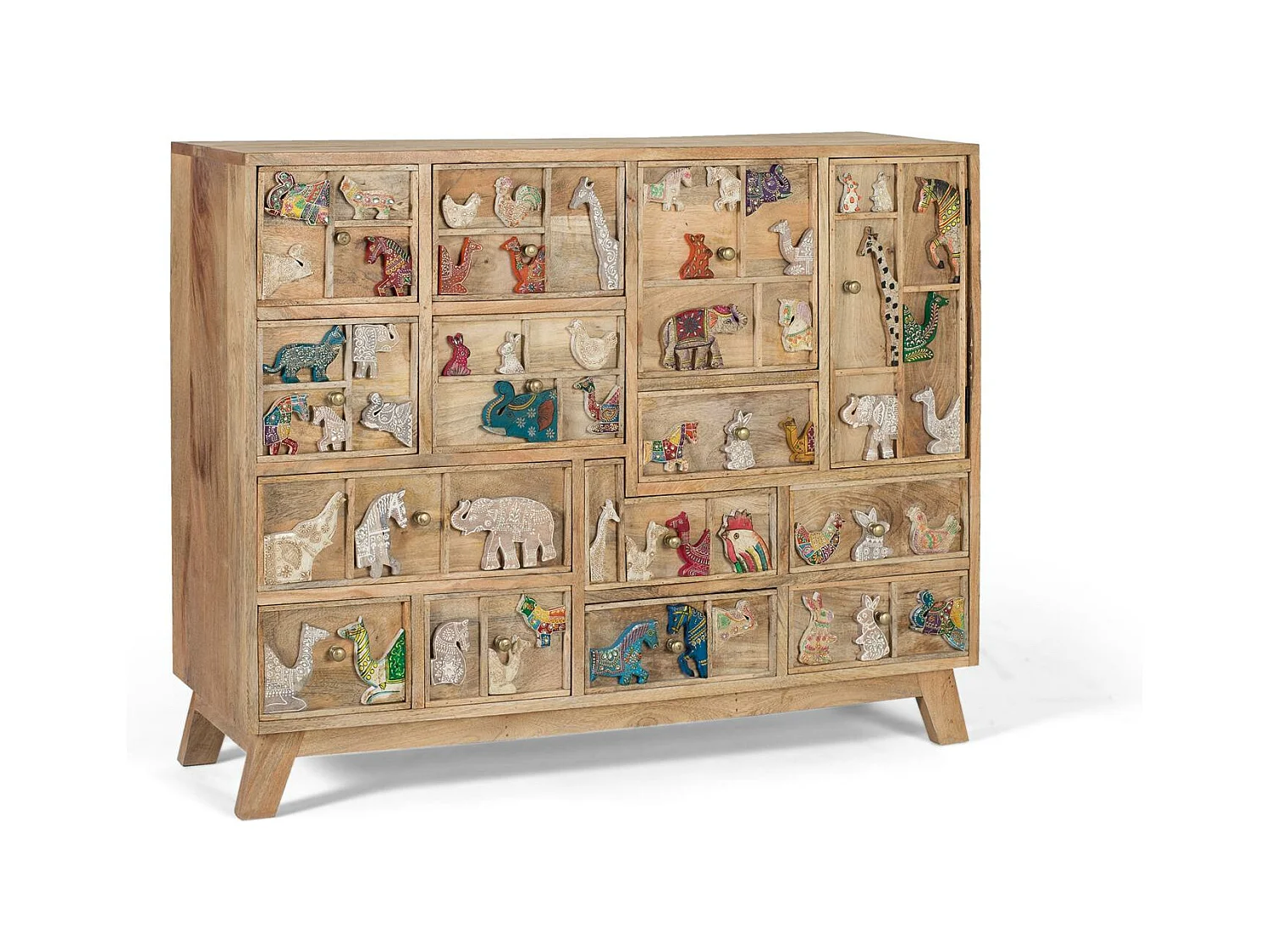 Commode en bois de manguier naturel avec détails originaux