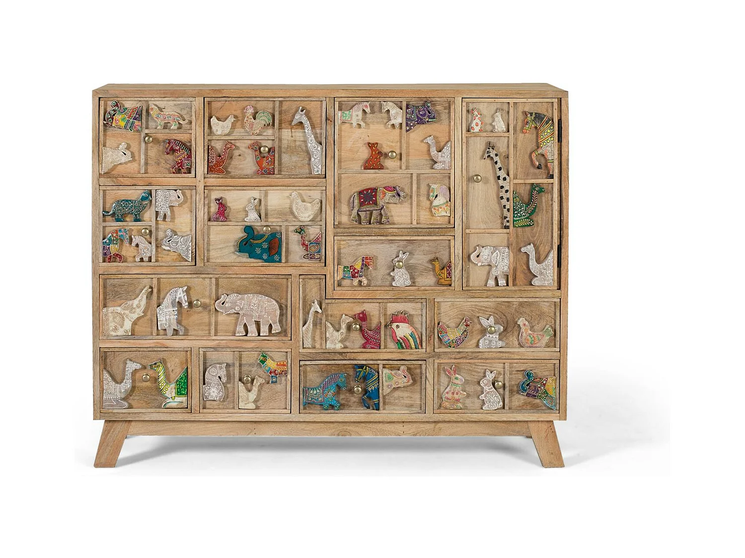 Ladekast gemaakt van natuurlijk mangohout met originele details