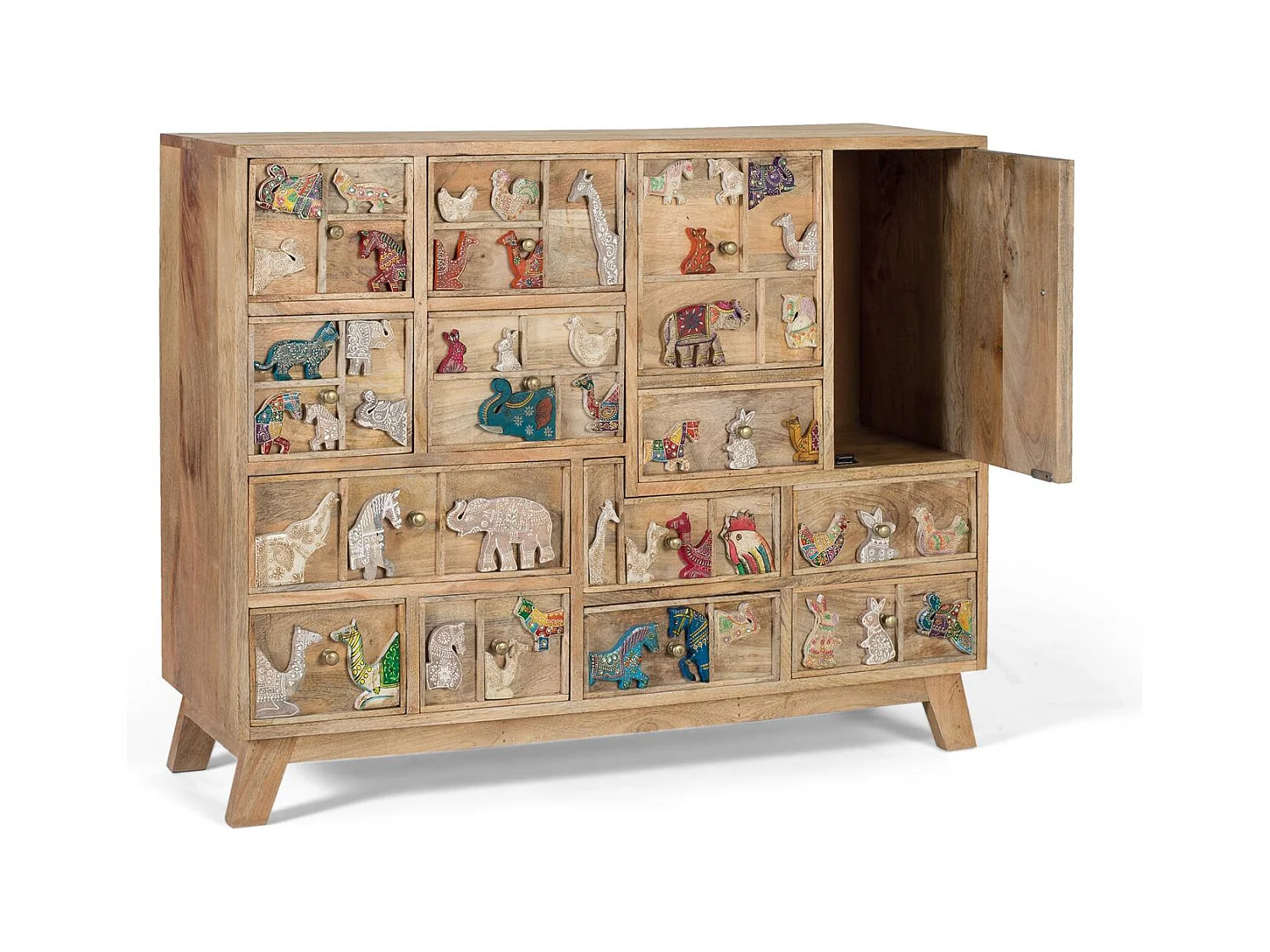 Ladekast gemaakt van natuurlijk mangohout met originele details