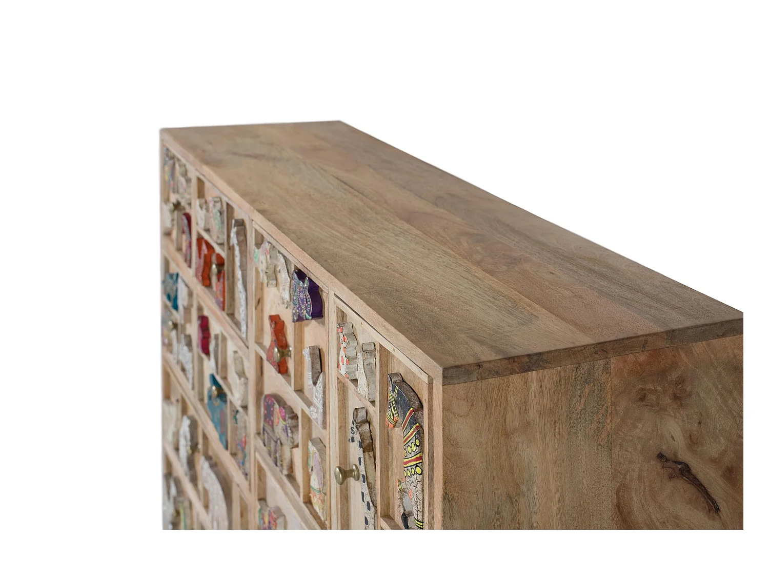 Ladekast gemaakt van natuurlijk mangohout met originele details