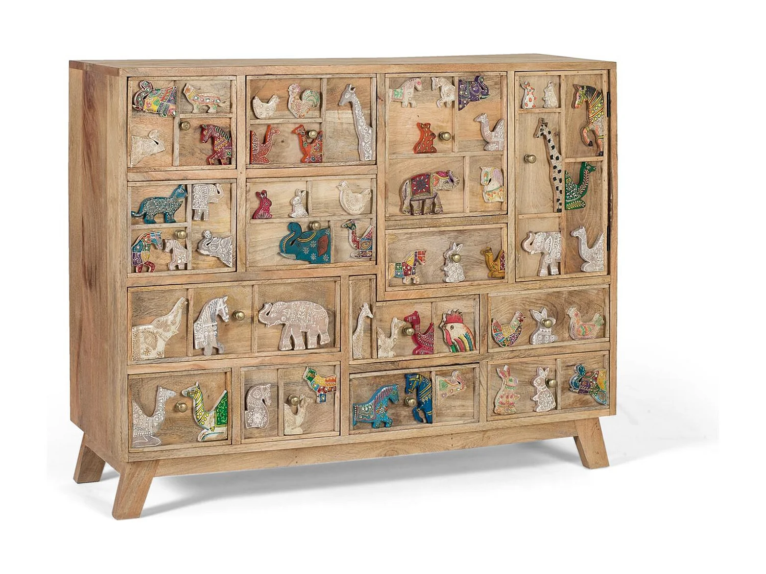 Commode en bois de manguier naturel avec détails originaux