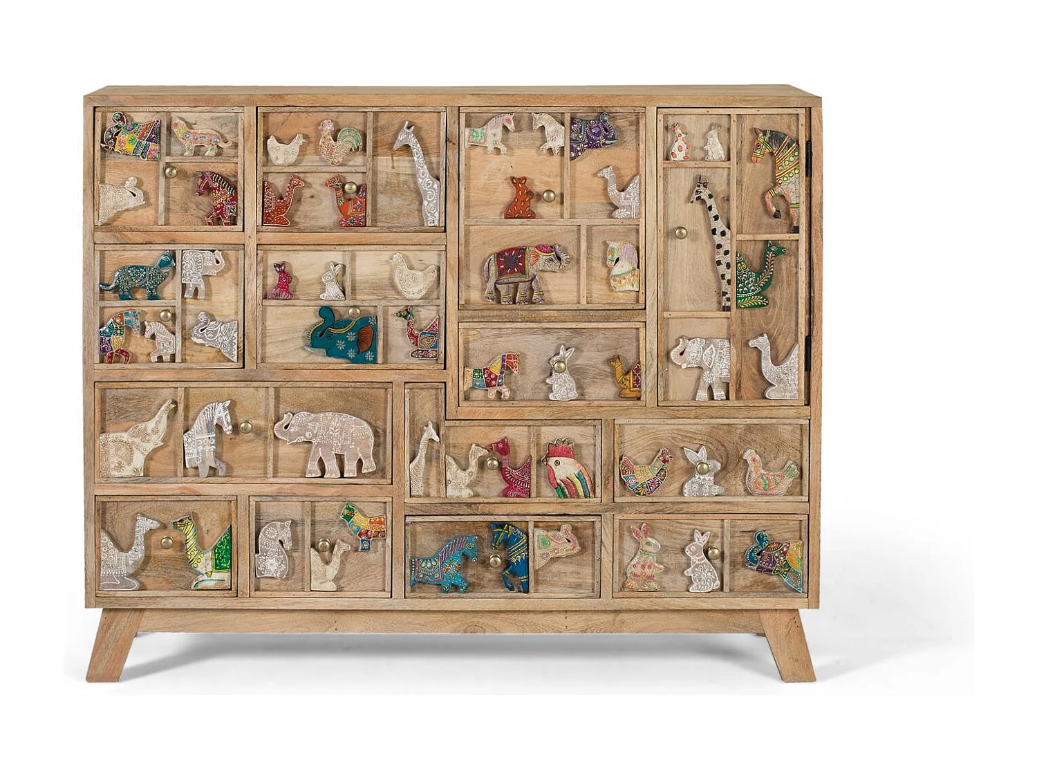 Commode en bois de manguier naturel avec détails originaux