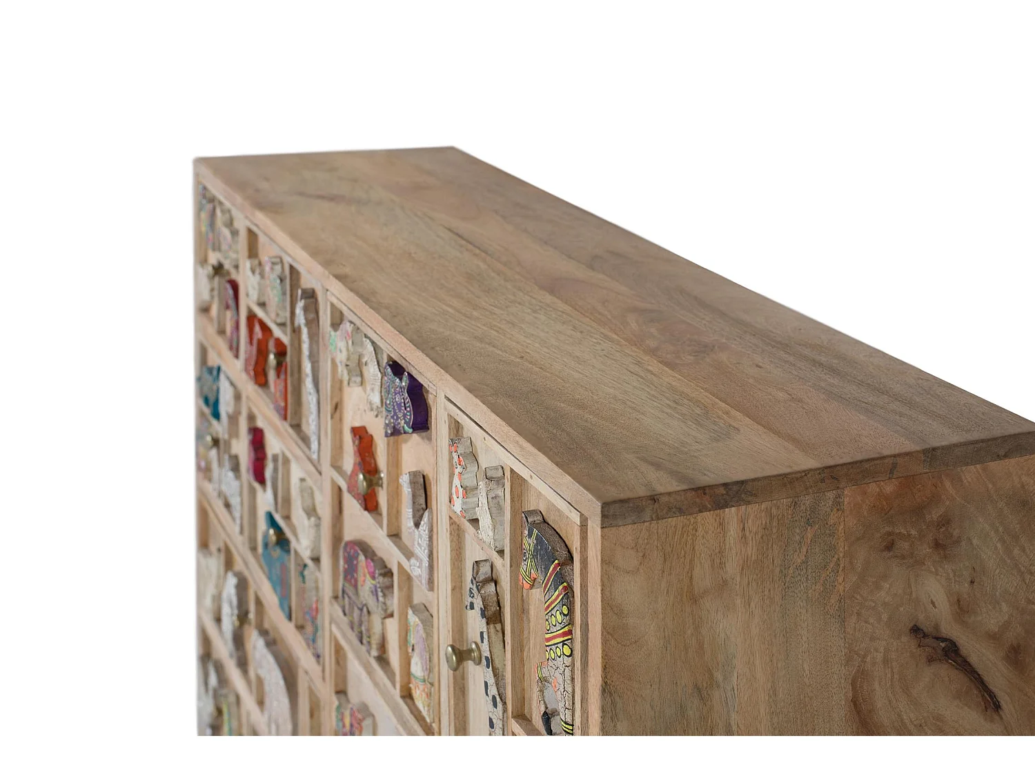 Commode en bois de manguier naturel avec détails originaux