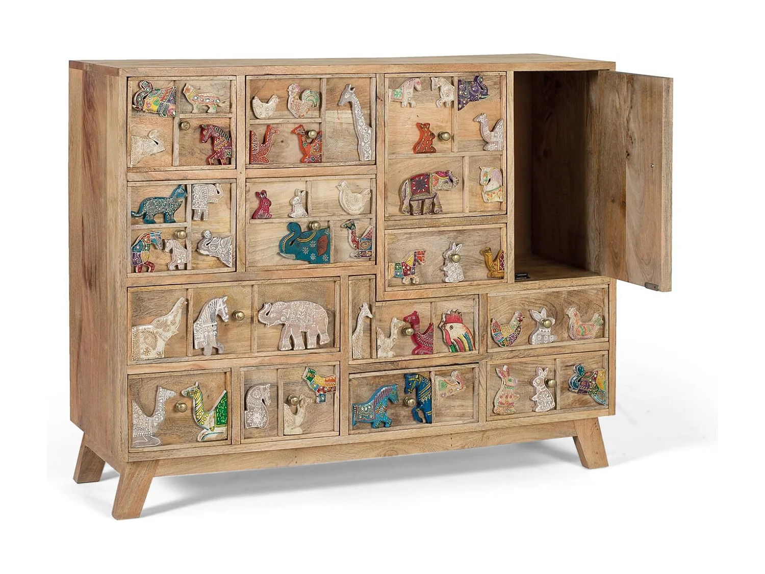 Commode en bois de manguier naturel avec détails originaux