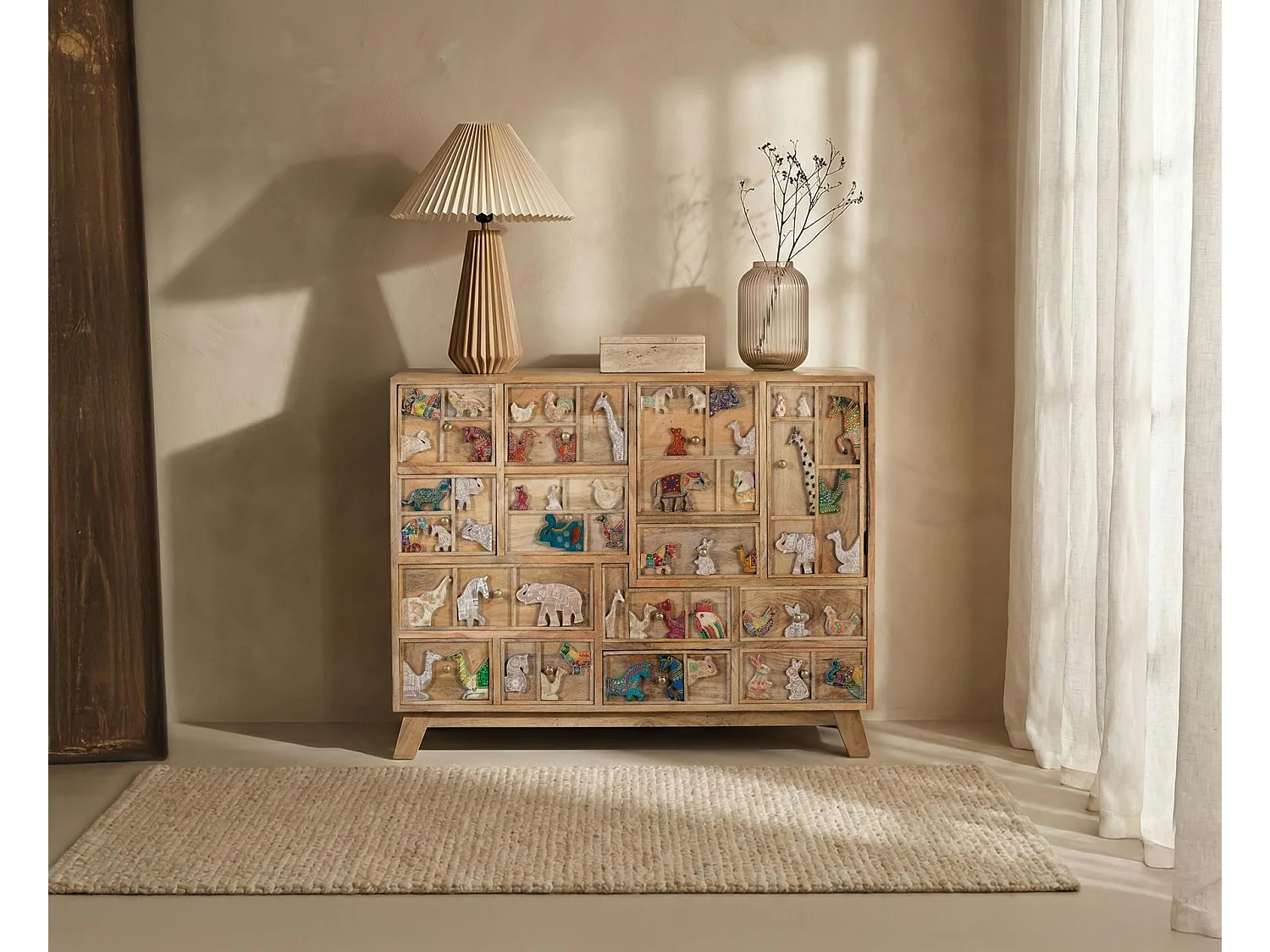 Commode en bois de manguier 112 cm, style rustique vintage - 90 x 112 x 36