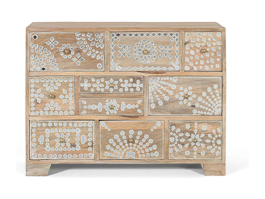 Commode à dix tiroirs en bois de manguier