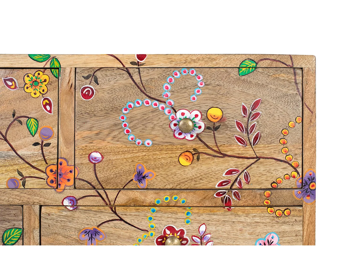 Commode avec 10 tiroirs sculptés à la main en bois de manguier