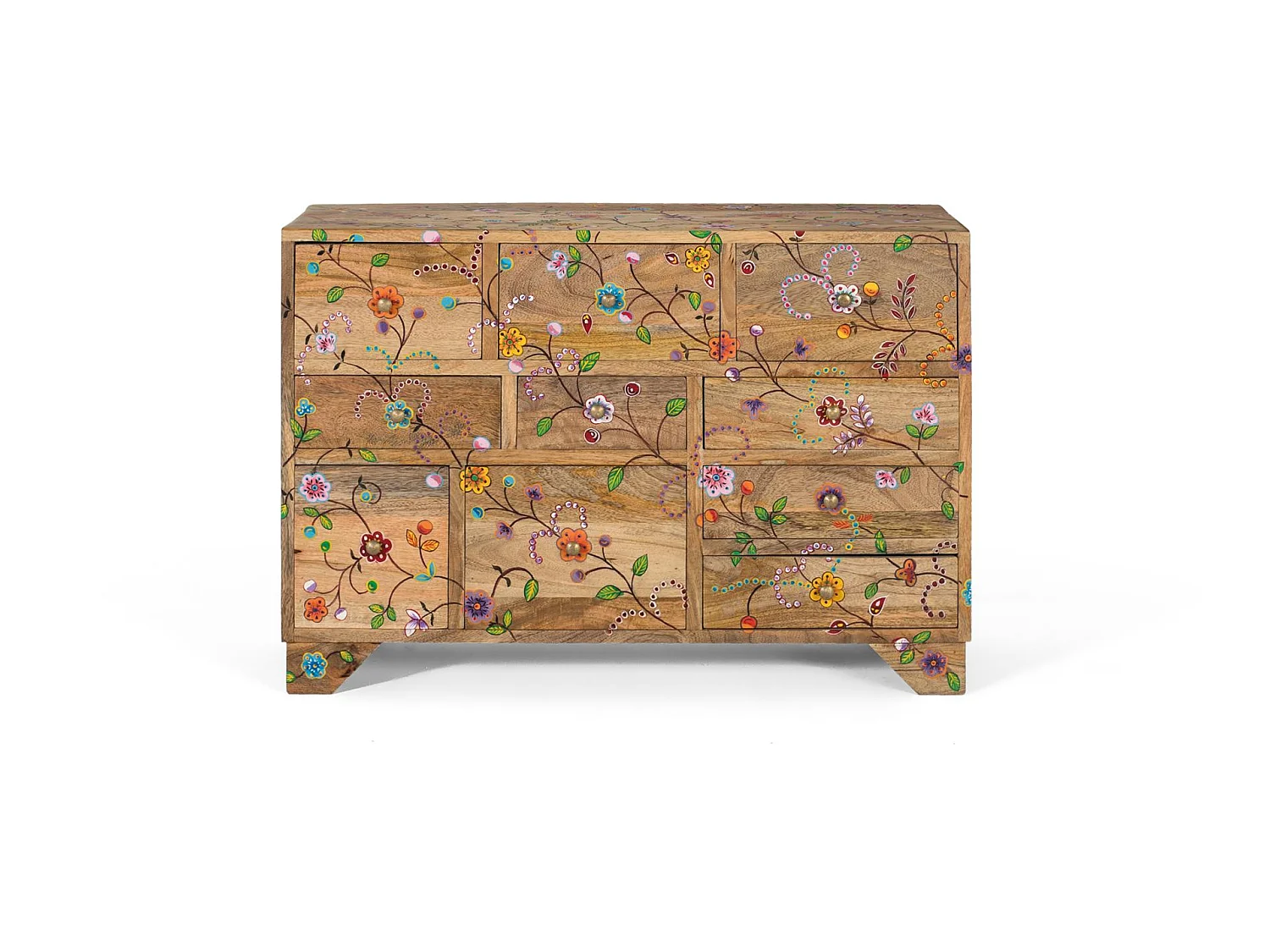 Commode en bois de manguier 80 cm, style ethnique décoratif - 55 x 80 x 33