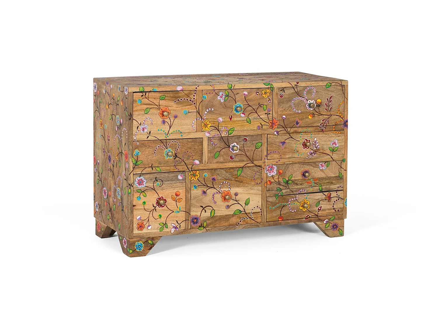 Commode en bois de manguier 80 cm, style ethnique décoratif - 55 x 80 x 33