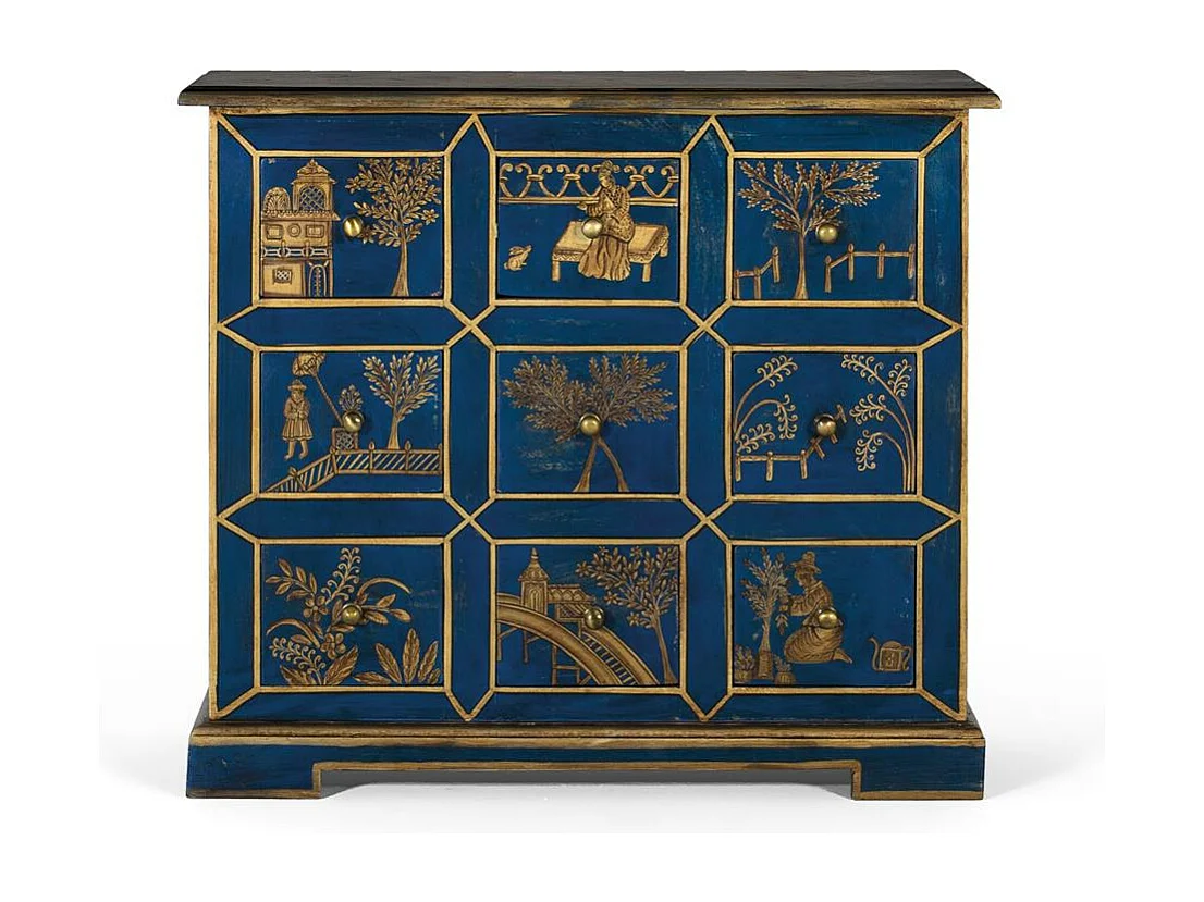 Commode 9 tiroirs fabriquée à la main en bois de manguier et MDF