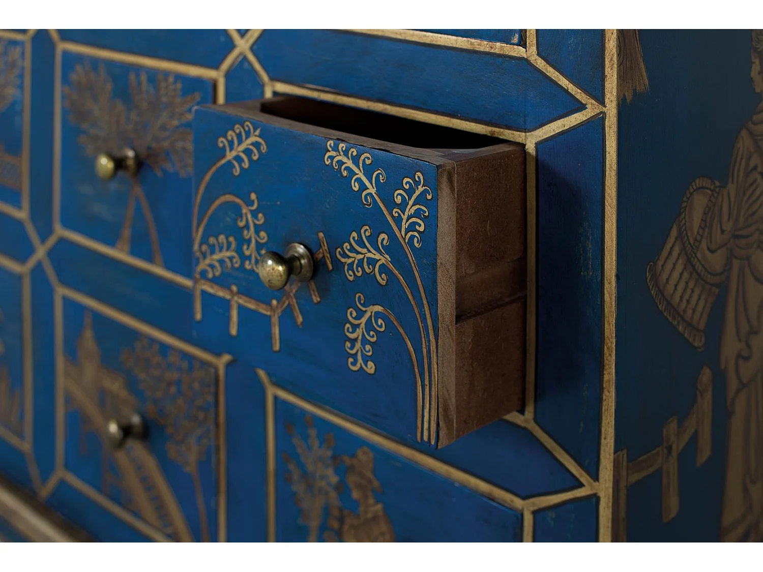 Commode 9 tiroirs fabriquée à la main en bois de manguier et MDF