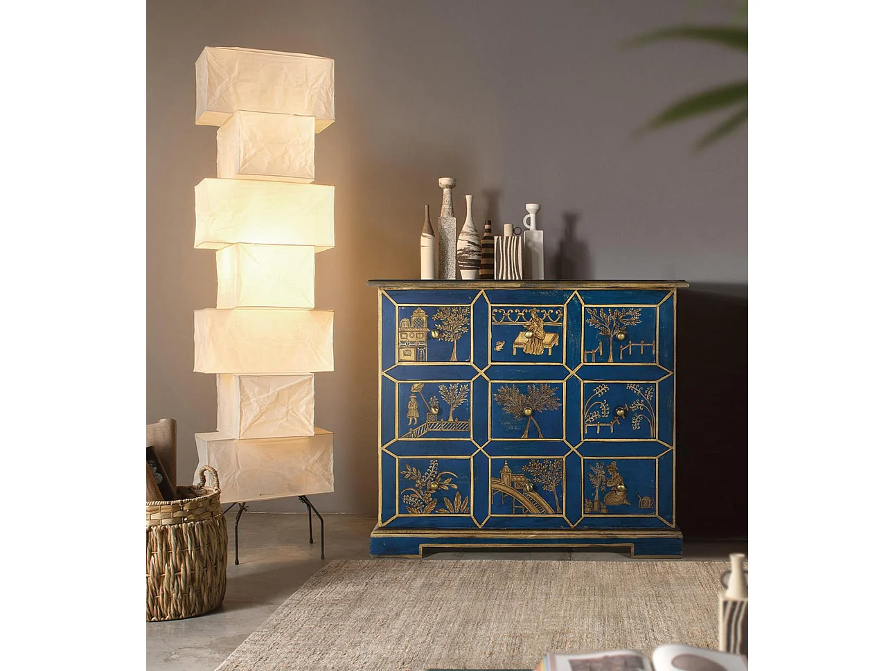 Commode en bois de manguier, MDF 70 cm, style classique moderne - 61 x 70 x 30 cm