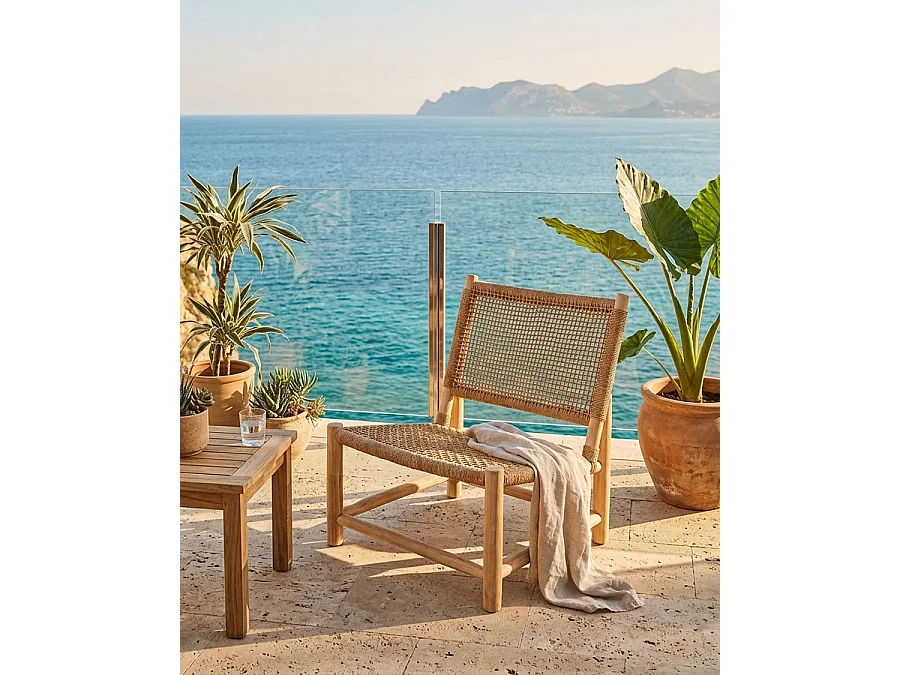 Jaya - Fauteuil de jardin en bois et corde tressée