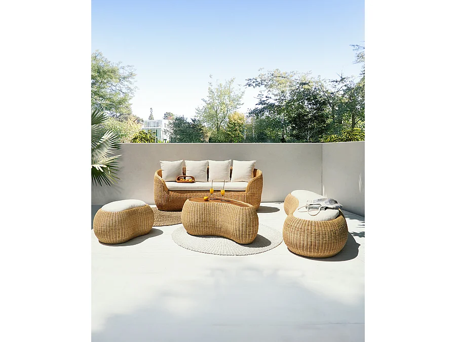 Banua - Salon de jardin en rotin tressé 5 places