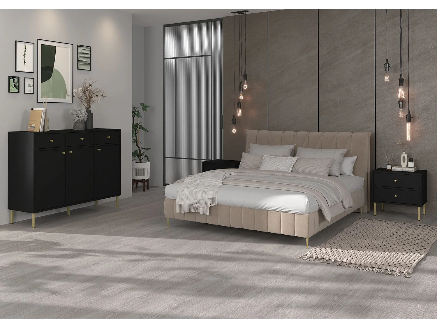 Mesita de noche con 2 cajones - grafito negro - 52 cm - OKTIO