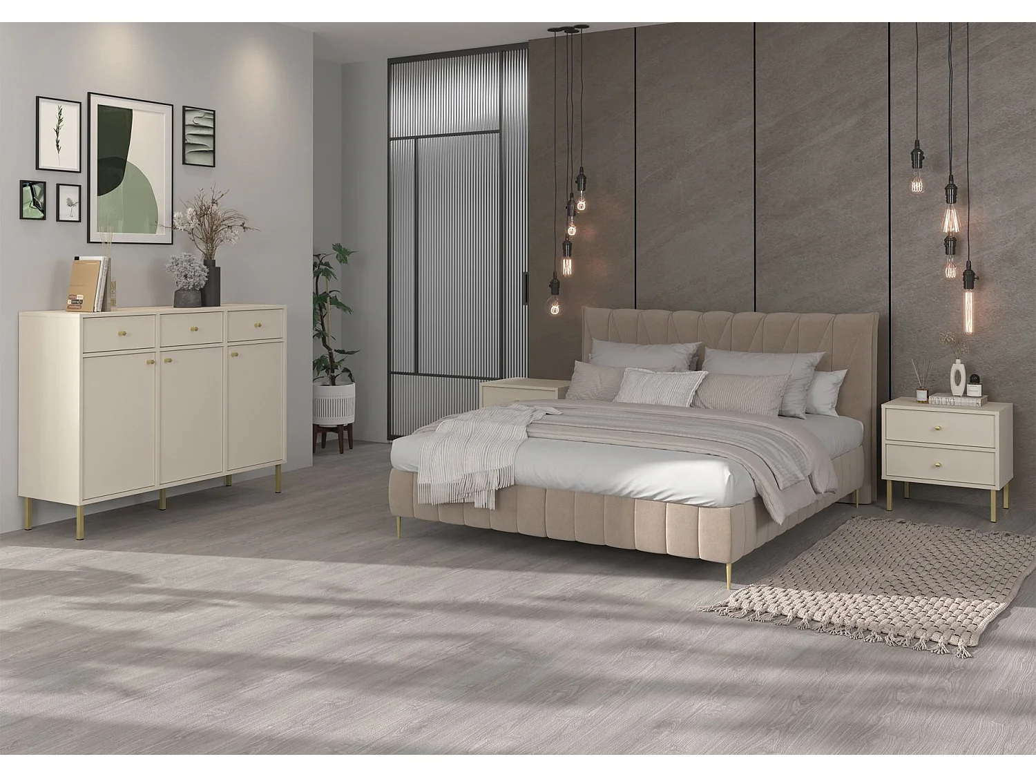 Table de chevet avec 2 tiroir - 52 cm - beige - OKTIO