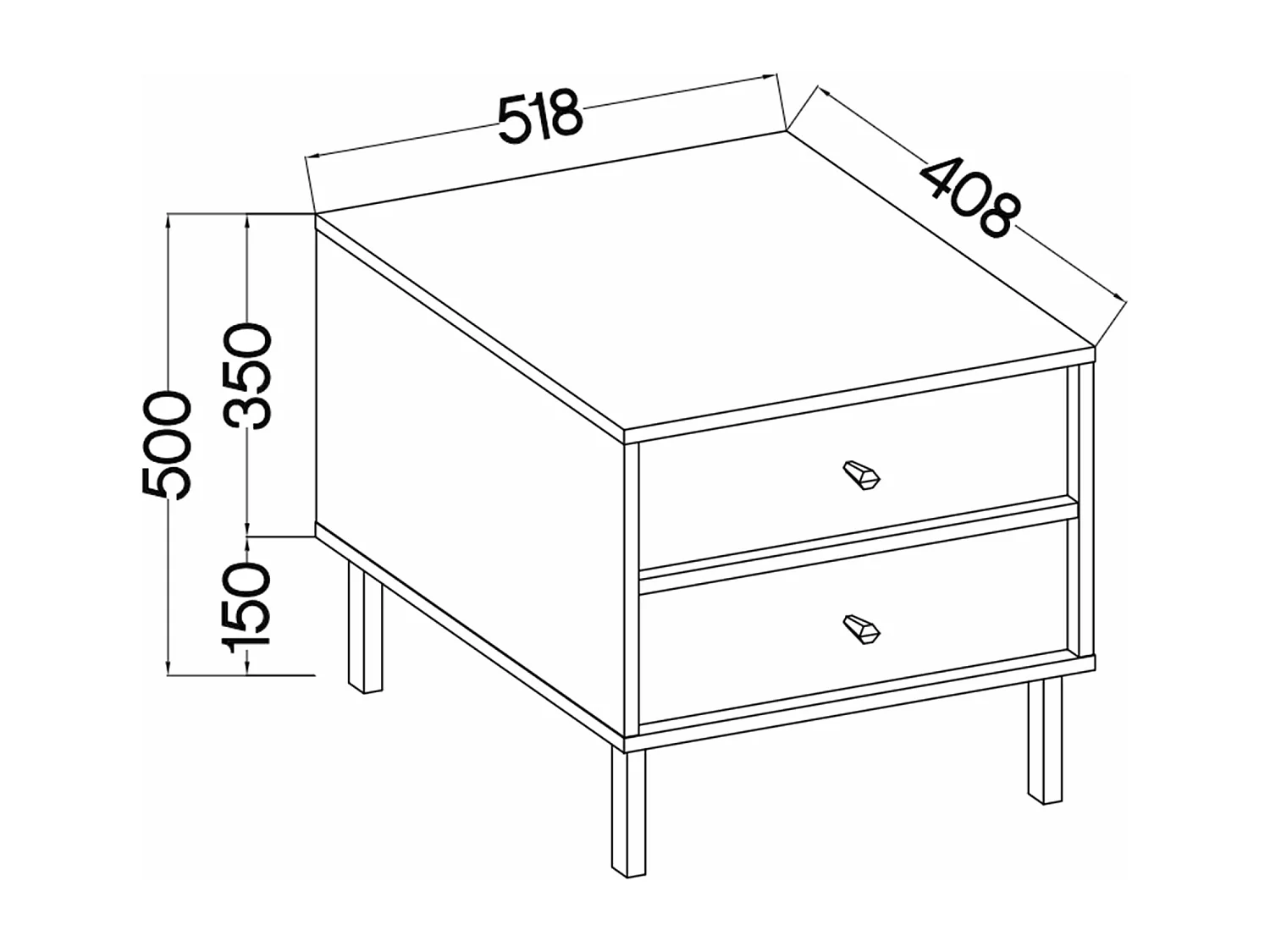 Table de chevet avec 2 tiroir - 52 cm - beige - OKTIO