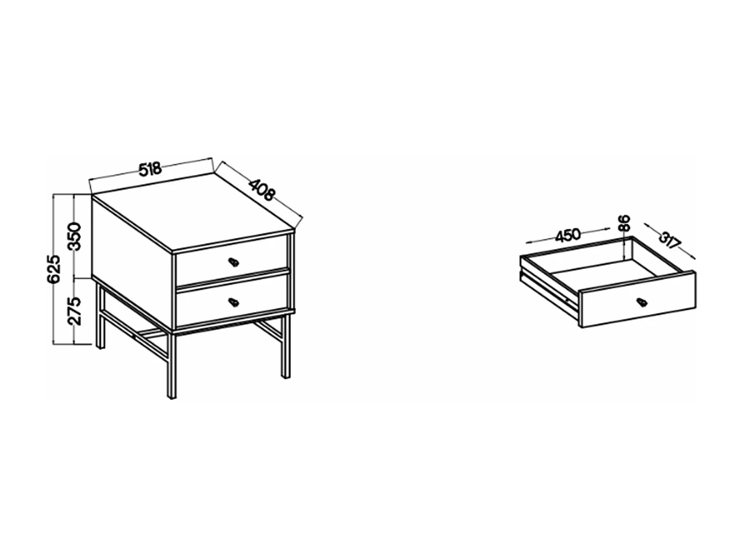 Table de chevet avec 2 tiroir - 52 cm - beige - OKTIO