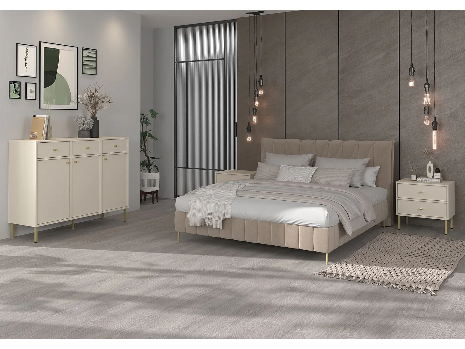 Table de chevet avec 2 tiroir - 52 cm - beige - OKTIO