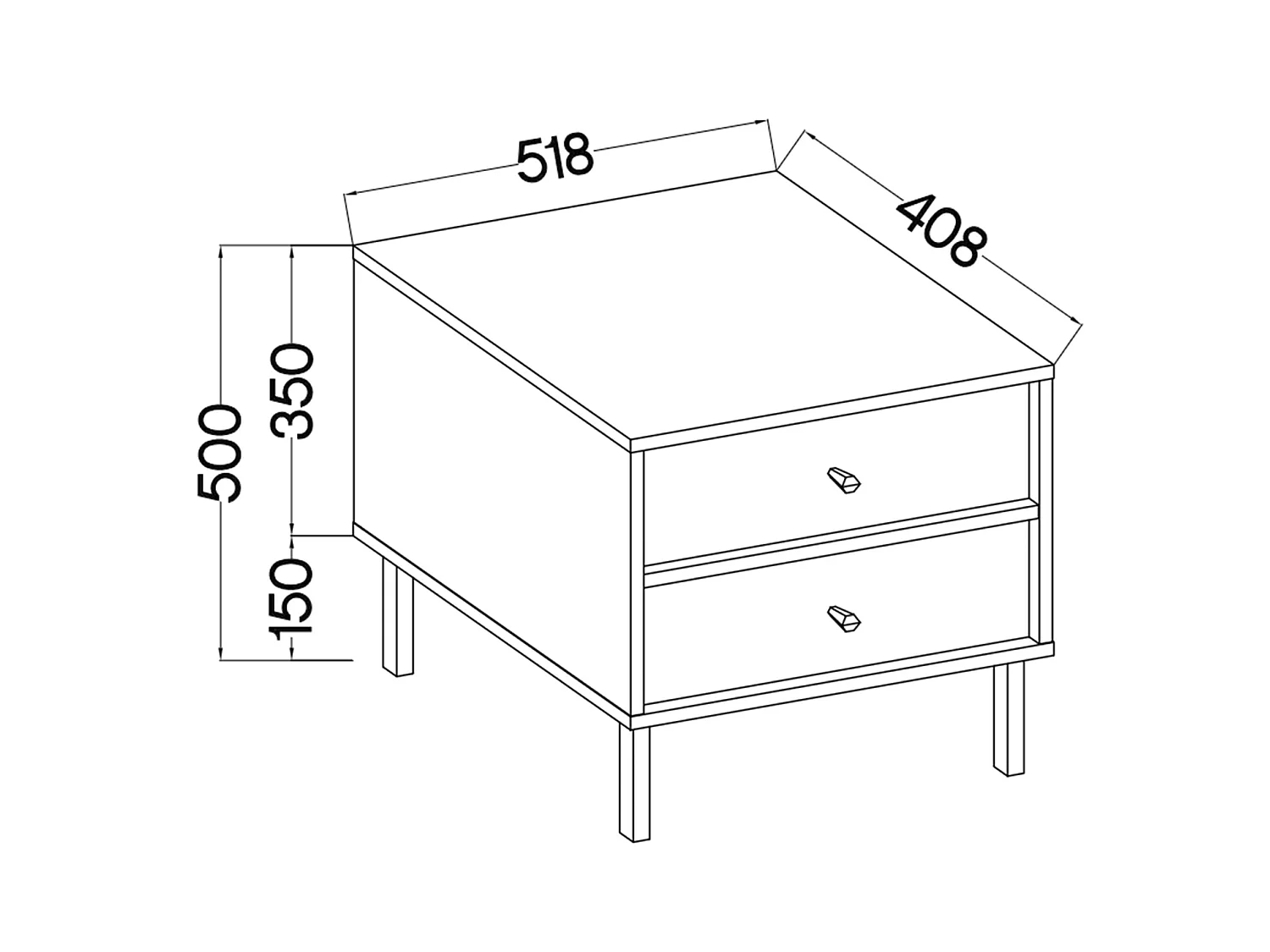 Table de chevet avec 2 tiroir - 52 cm - beige - OKTIO