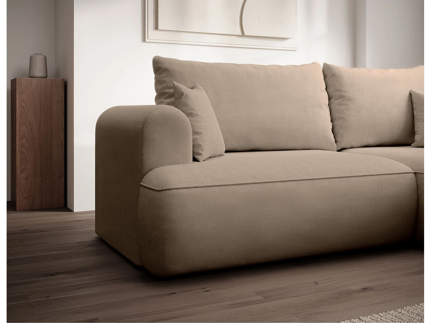 Canapé d'angle convertible- chenille beige- côté droit- OVO MINI