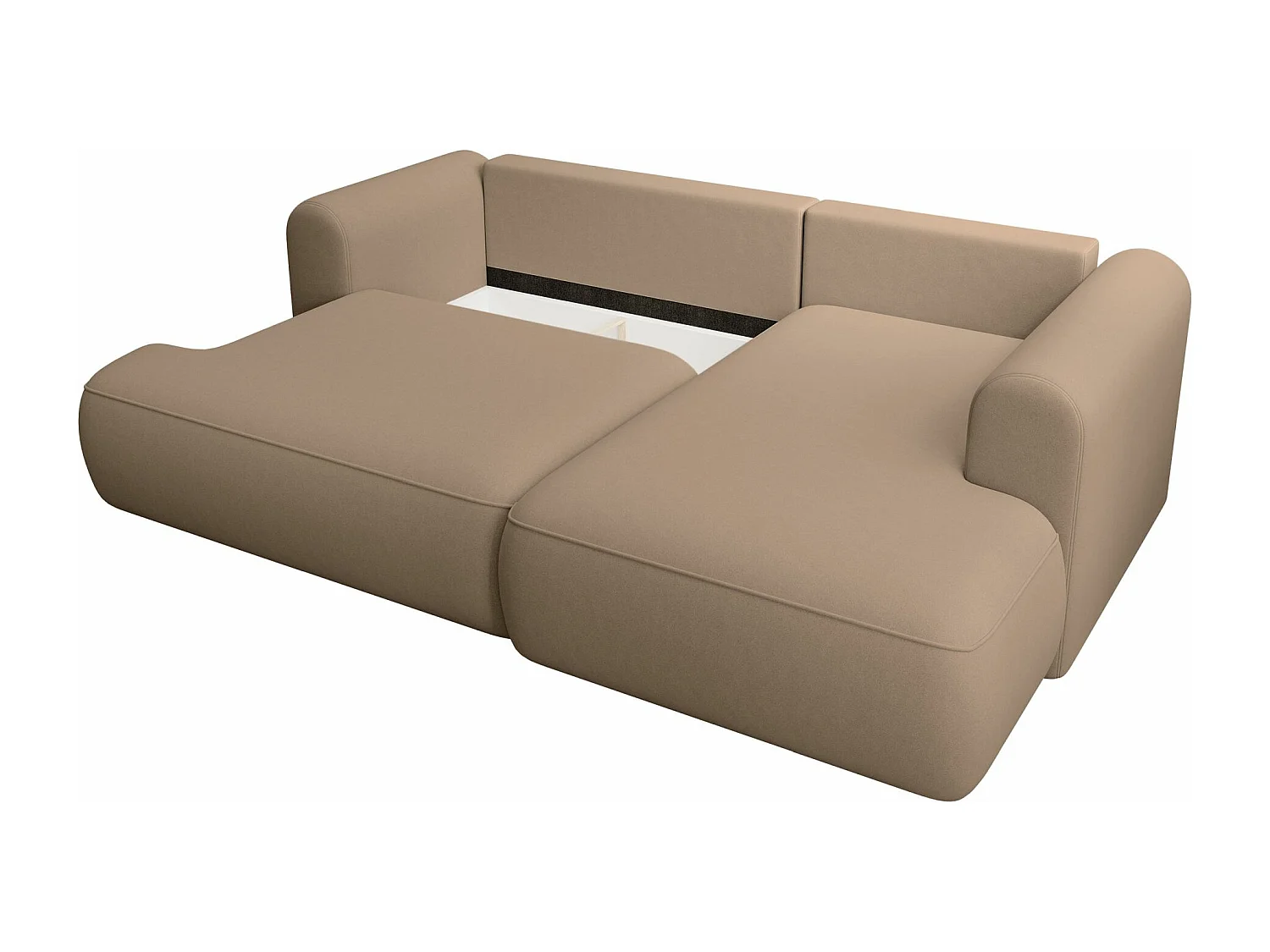 Eckschlafsofa rechtsseitig mit Stauraum - Easy-Clean-Samtbezug - beige - OVO MINI