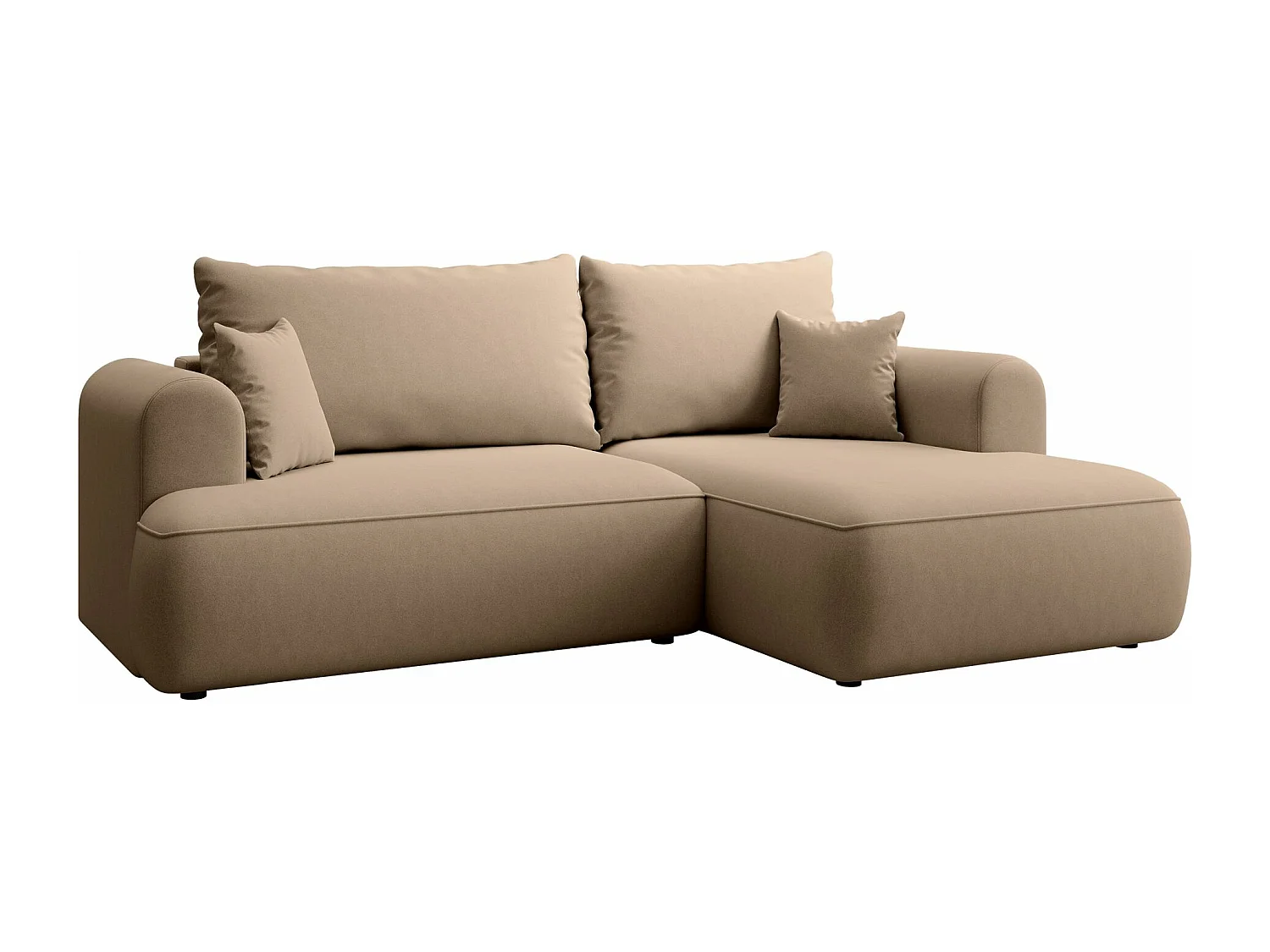 Eckschlafsofa rechtsseitig mit Stauraum - Easy-Clean-Samtbezug - beige - OVO MINI