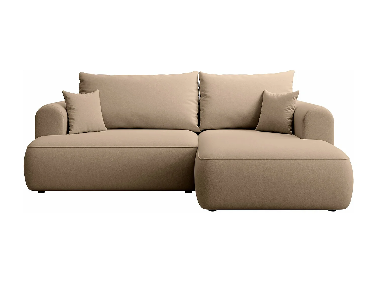 Eckschlafsofa rechtsseitig mit Stauraum - Easy-Clean-Samtbezug - beige - OVO MINI