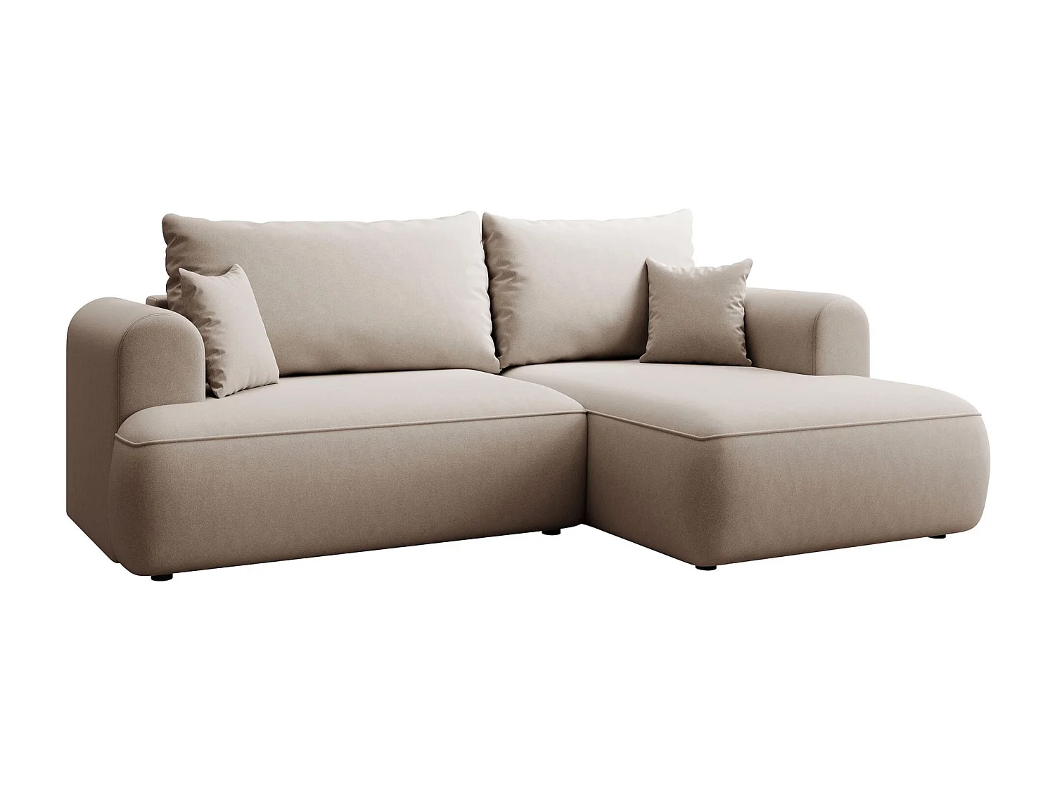 Canapé d'angle convertible - en velours beige - côté droit - OVO MINI