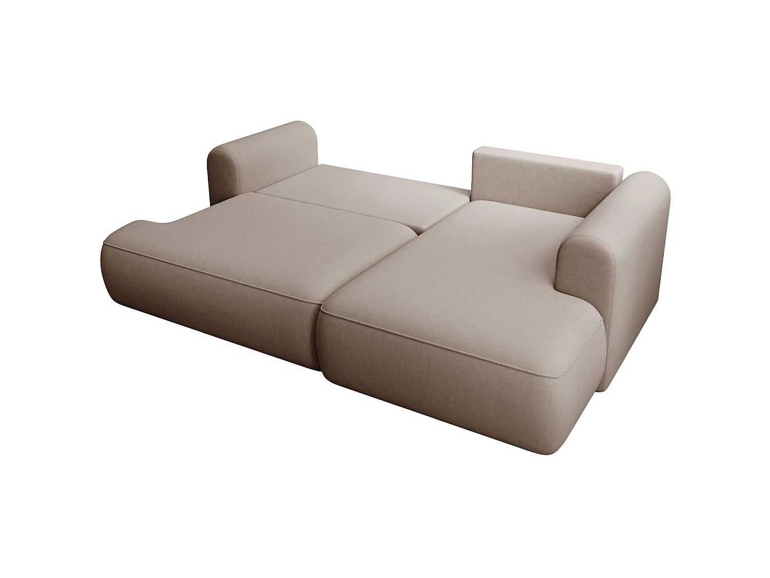 Canapé d'angle convertible - en velours beige - côté droit - OVO MINI