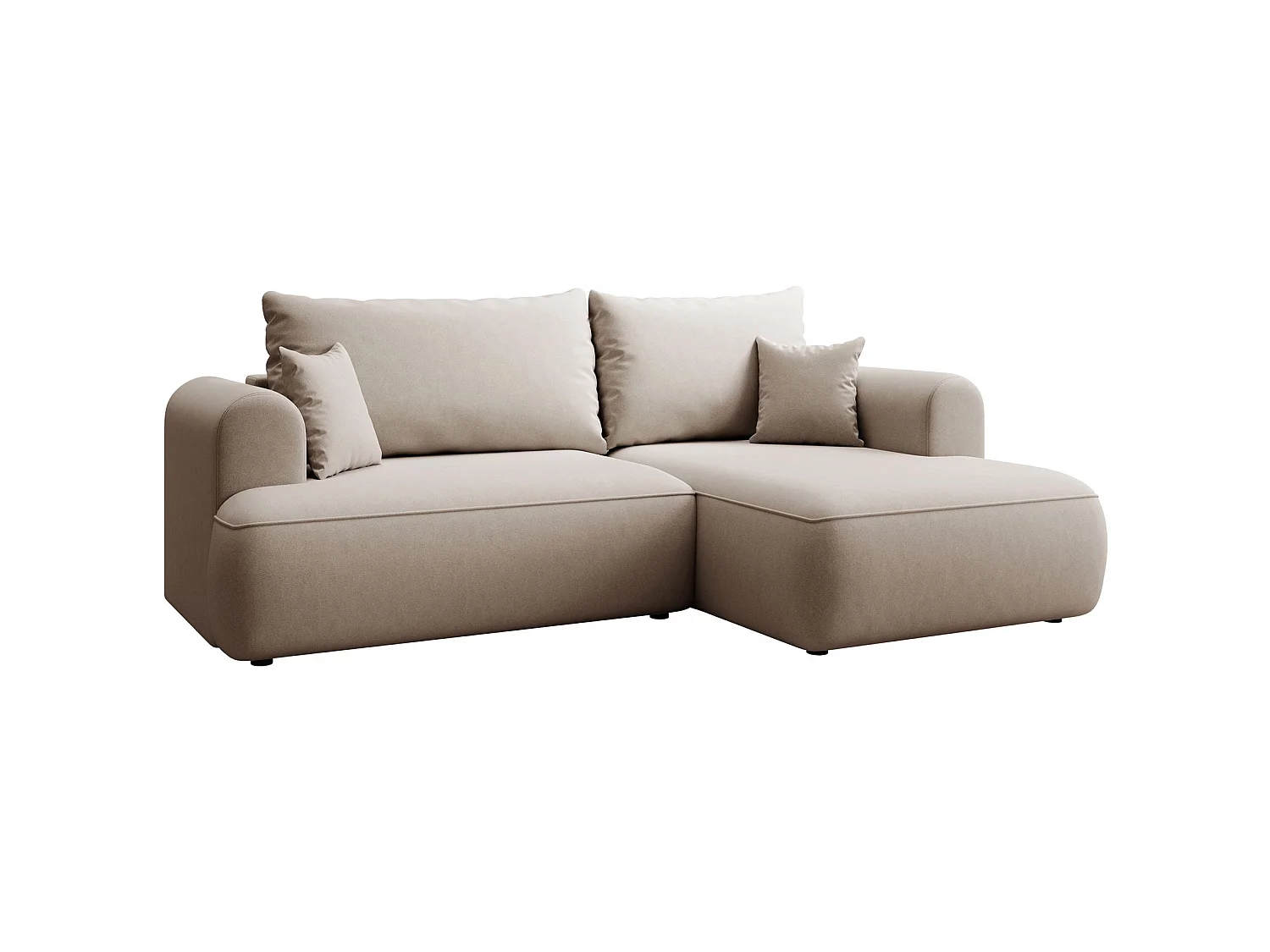 Canapé d'angle convertible - en velours beige - côté droit - OVO MINI