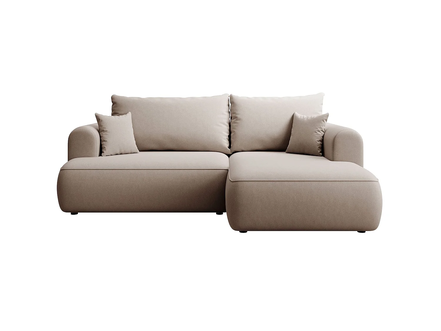 Canapé d'angle convertible - en velours beige - côté droit - OVO MINI
