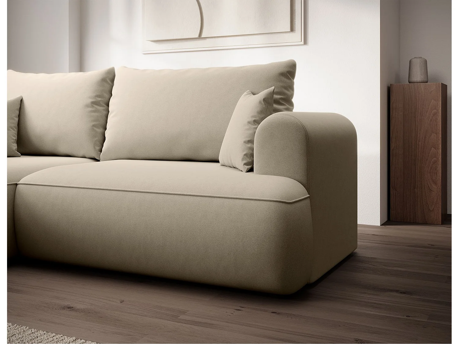 Hoekbank - in lichtbeige fluweel - linkerzijde - OVO MINI