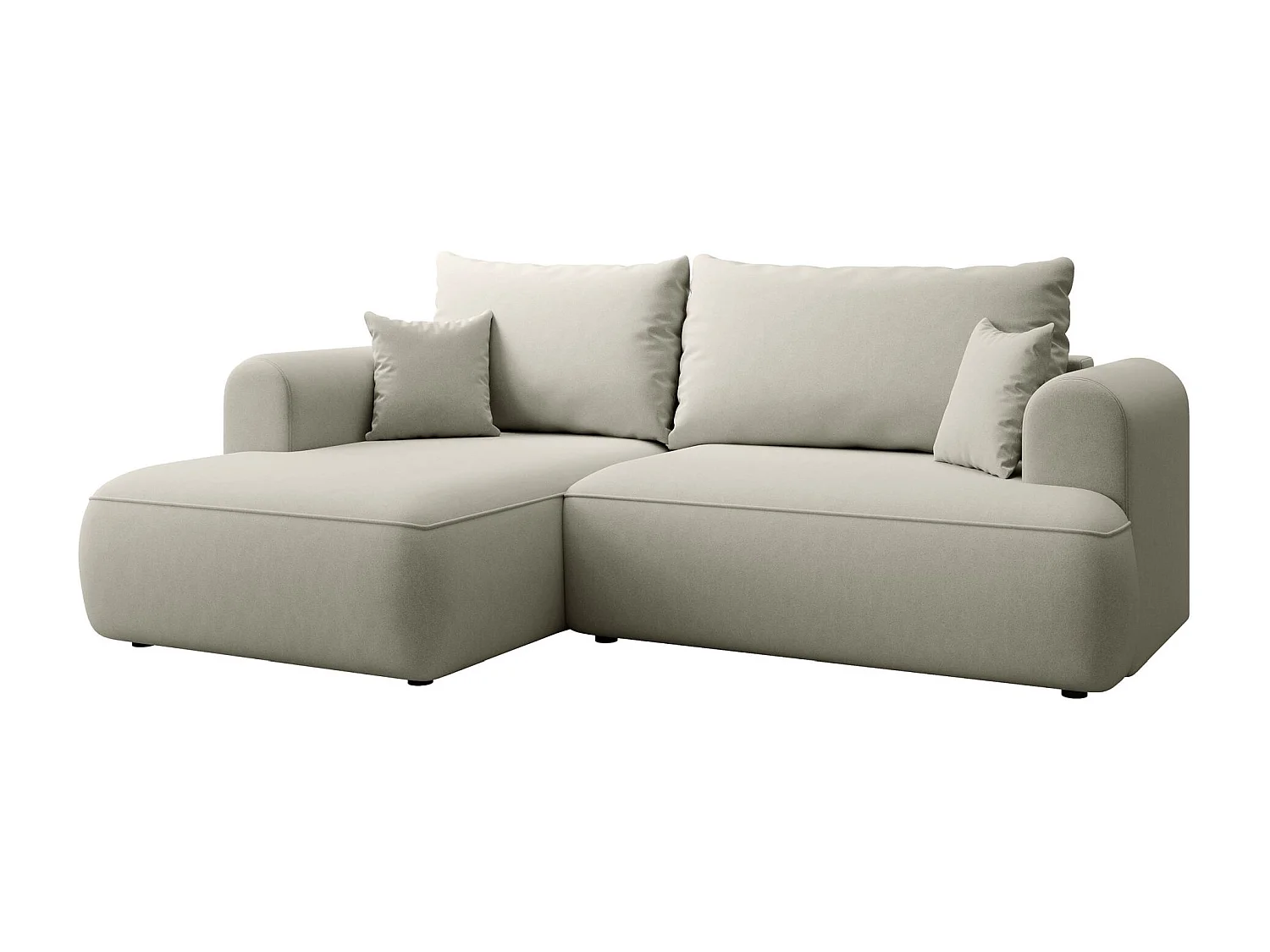 Canapé d'angle convertible - en velours beige clair - côté gauche - OVO MINI