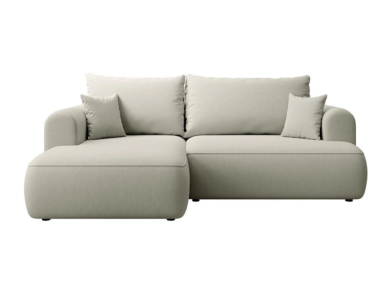 Canapé d'angle convertible - en velours beige clair - côté gauche - OVO MINI