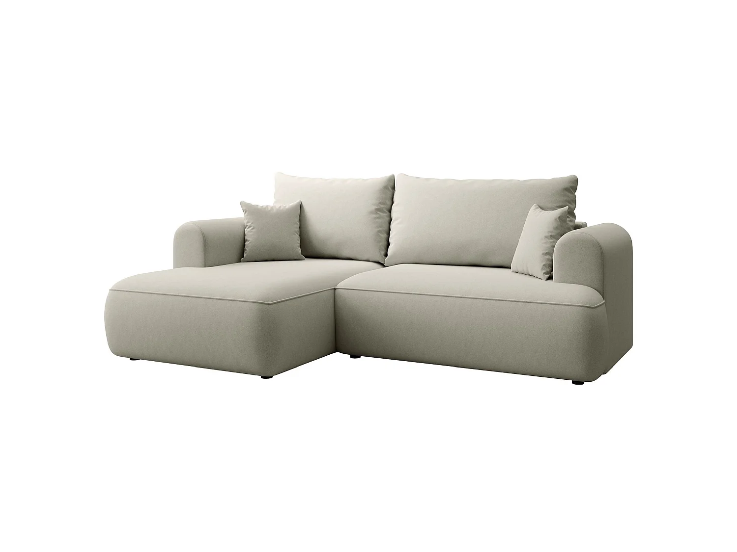 Canapé d'angle convertible - en velours beige clair - côté gauche - OVO MINI