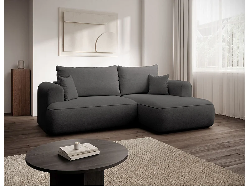 Canapé d'angle convertible- chenille gris foncé - côté droit - OVO MINI