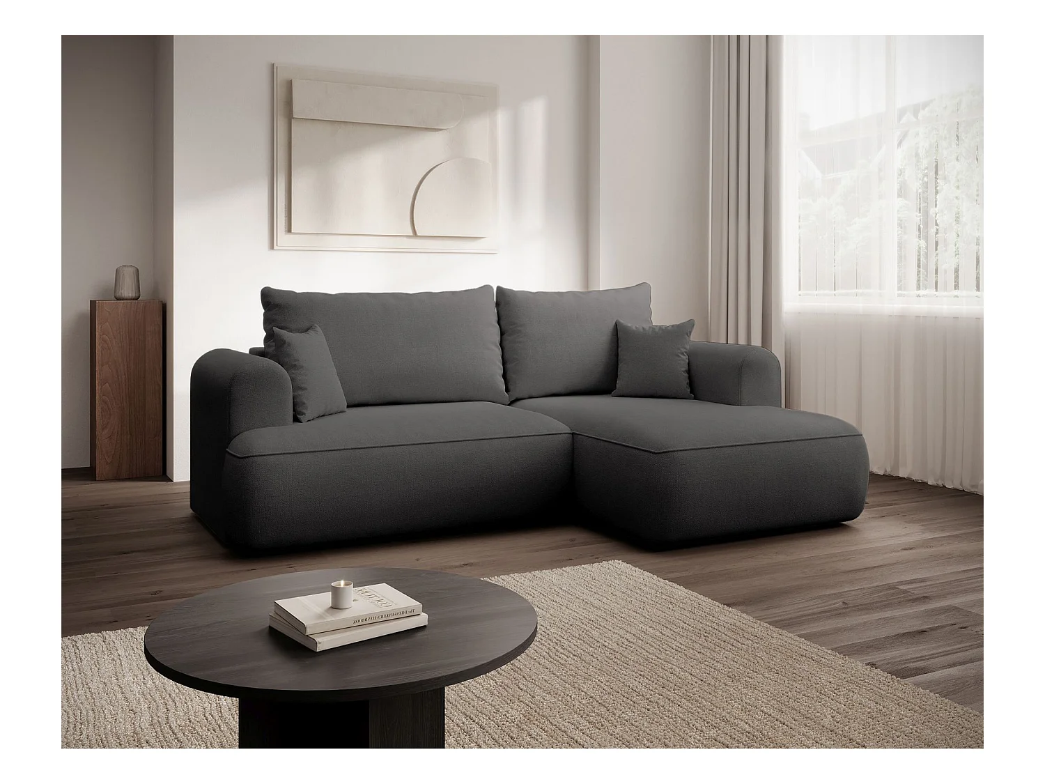 Canapé d'angle convertible- chenille gris foncé - côté droit - OVO MINI