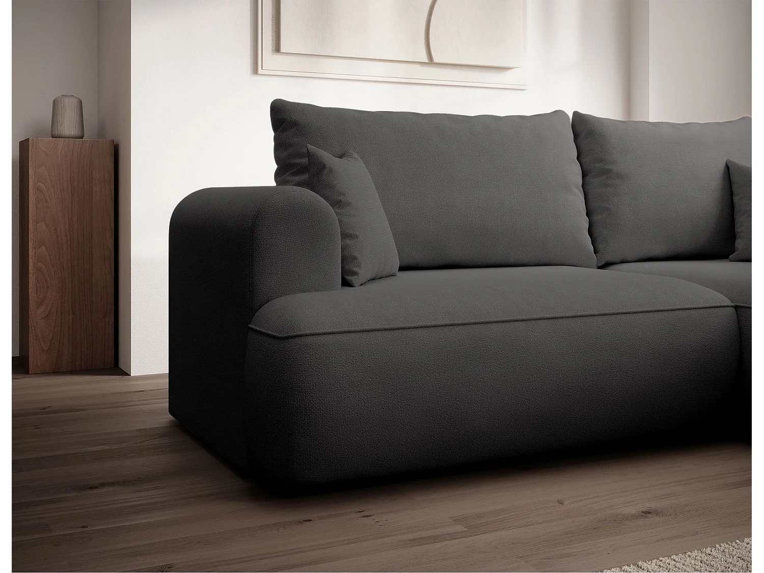 Canapé d'angle convertible- chenille gris foncé - côté droit - OVO MINI
