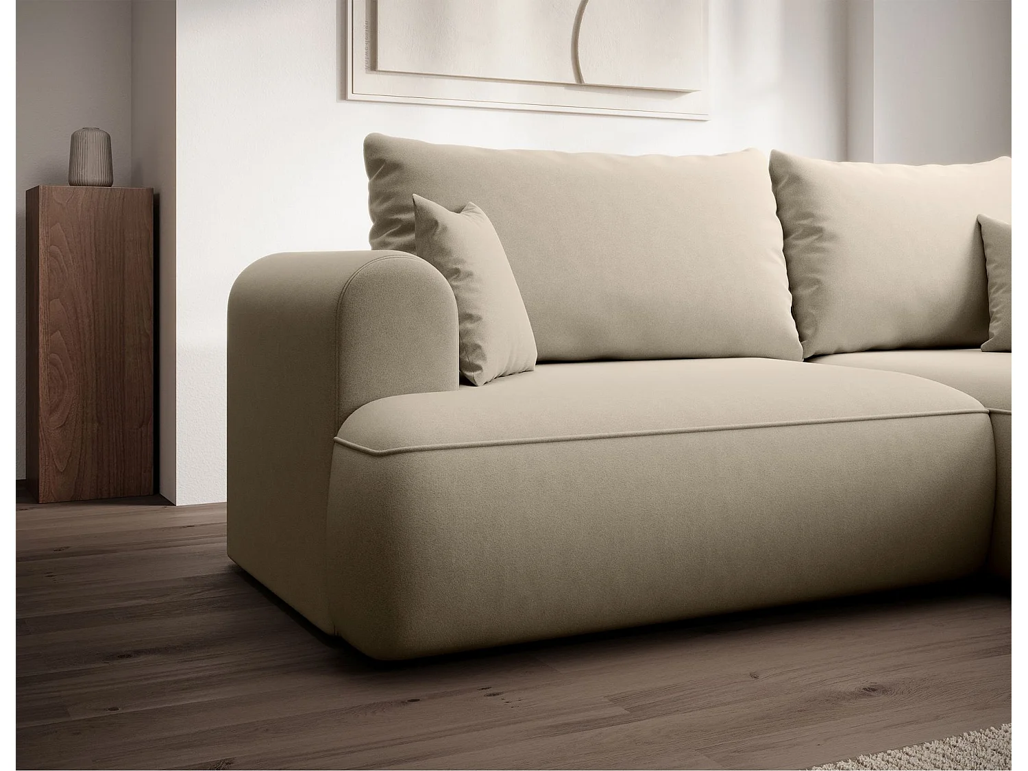 Hoekbank - in lichtbeige fluweel - rechterzijde - OVO MINI