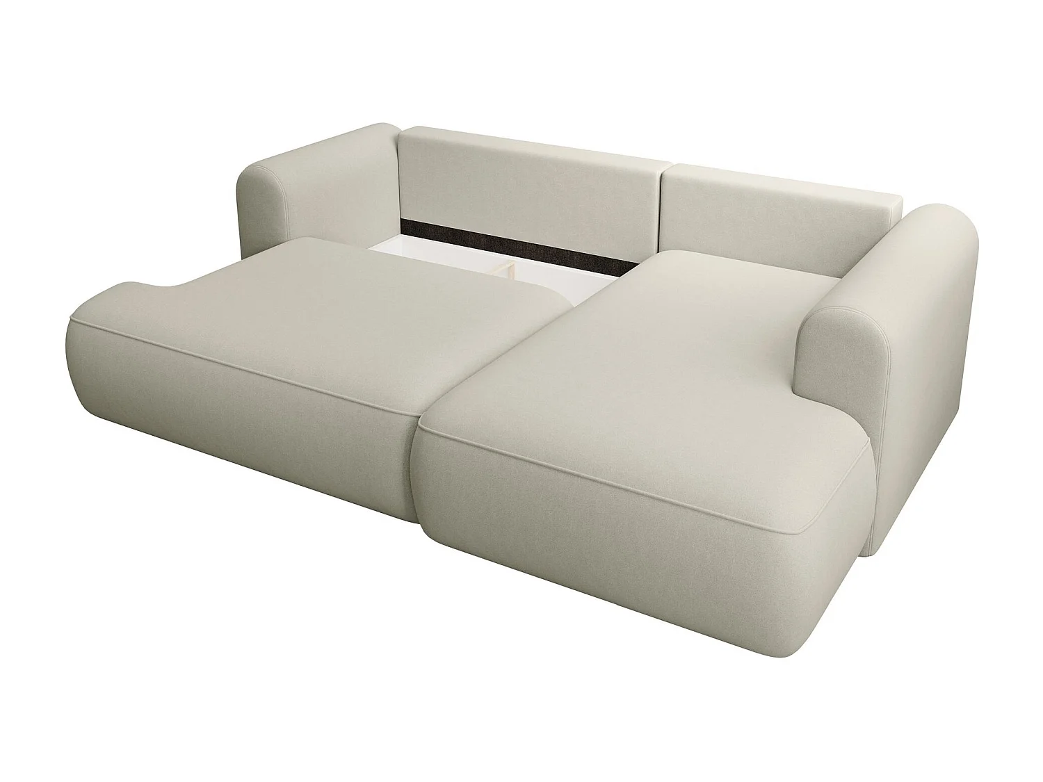 Canapé d'angle convertible - en velours beige clair - côté droit - OVO MINI