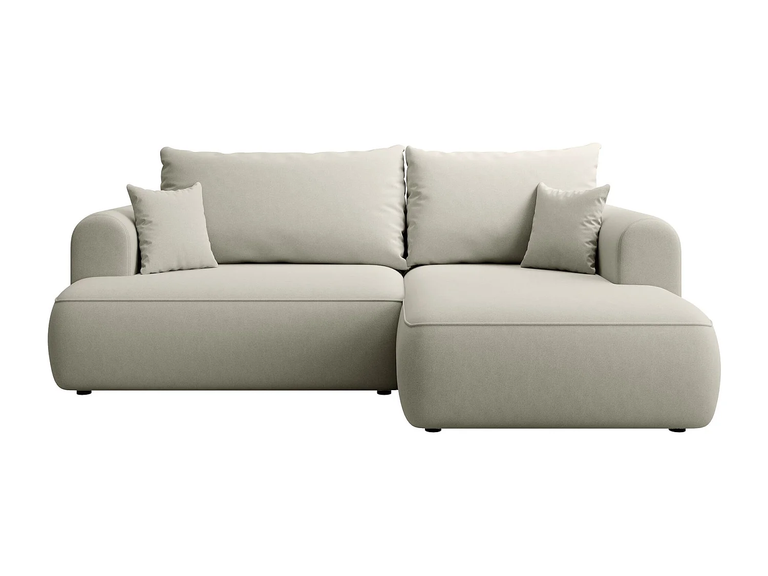 Canapé d'angle convertible - en velours beige clair - côté droit - OVO MINI
