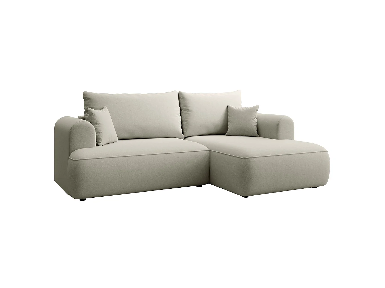 Eckschlafsofa rechtsseitig mit Stauraum - Easy-Clean-Samtbezug - hellbeige - OVO MINI