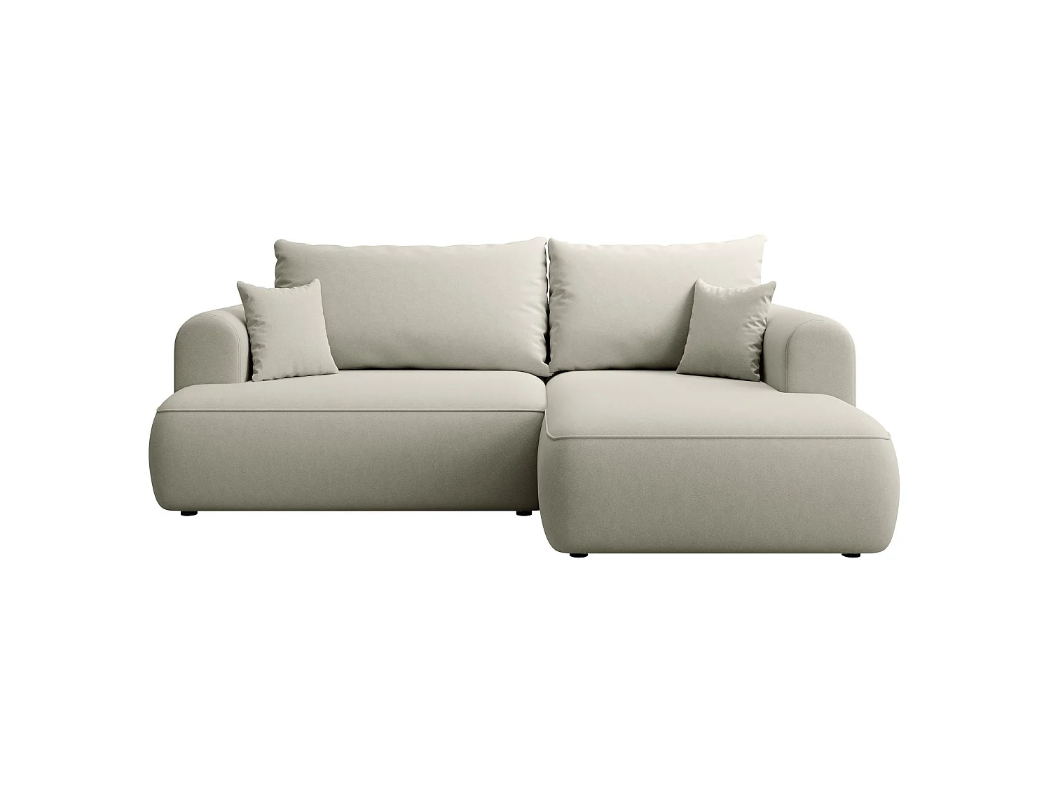 Eckschlafsofa rechtsseitig mit Stauraum - Easy-Clean-Samtbezug - hellbeige - OVO MINI