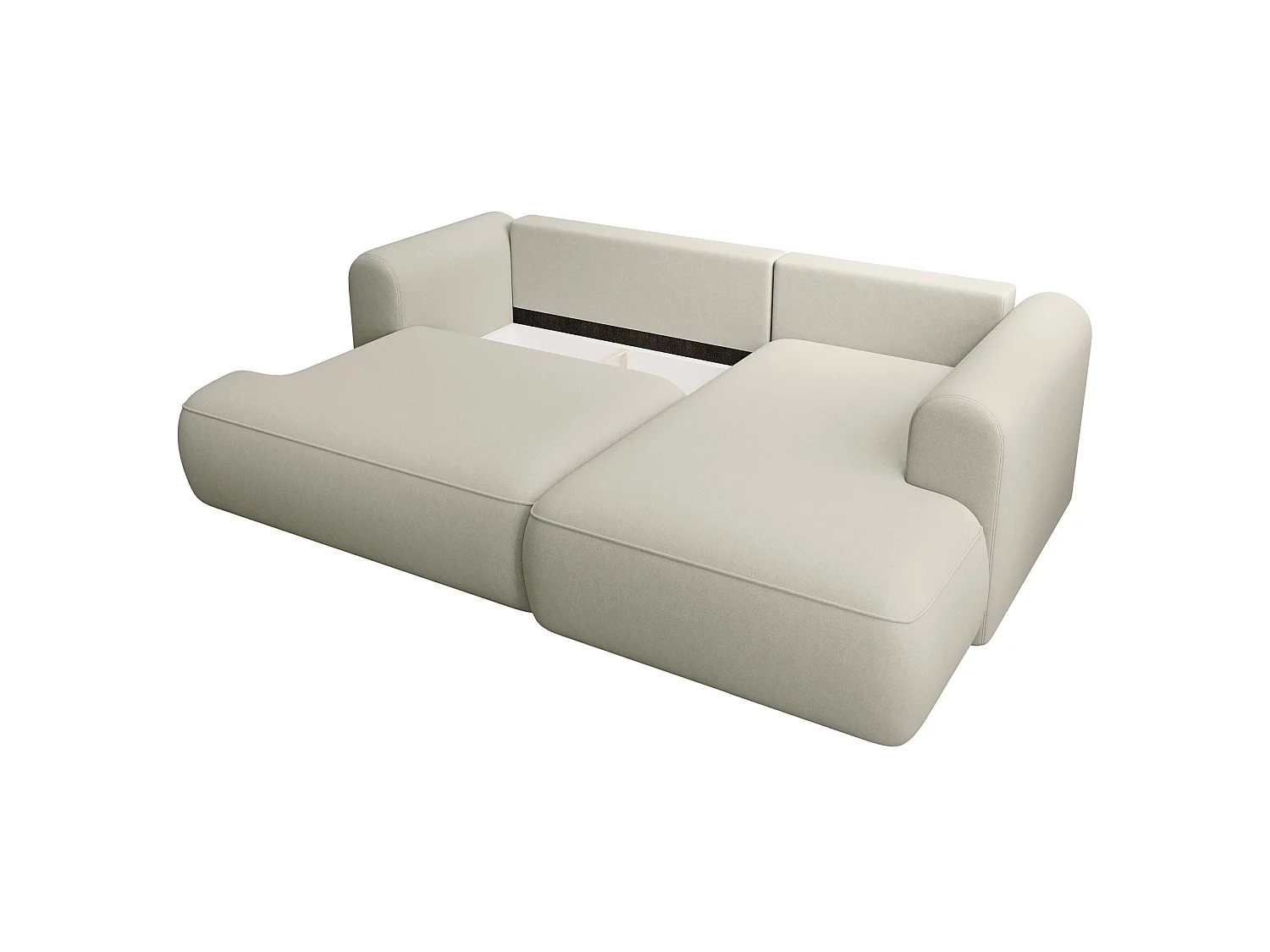 Eckschlafsofa rechtsseitig mit Stauraum - Easy-Clean-Samtbezug - hellbeige - OVO MINI