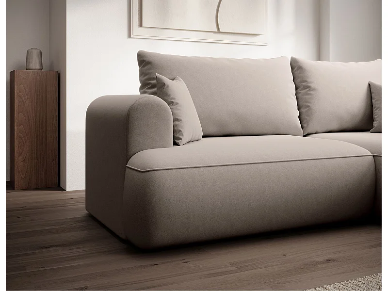 Canapé d'angle convertible - en velours gris - côté droit - OVO MINI